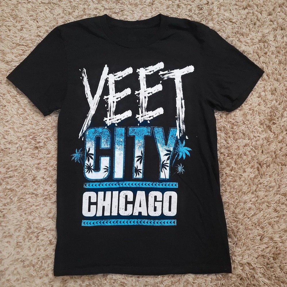 WWE Yeet City Chicago T-Shirt Women Small Black Graphic Palm Tree‎ Tee
